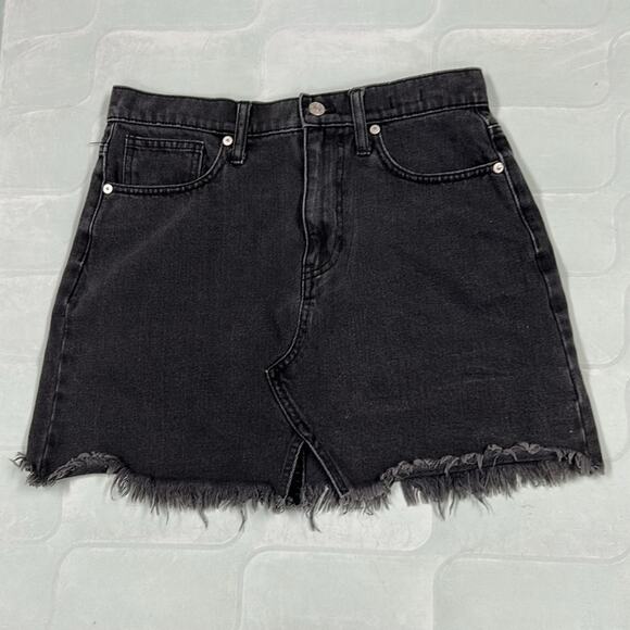 Madewell Rigid Denim A-Line Mini Skirt Lunar Wash Black Cutout Edition Size 28 - Picture 2 of 7